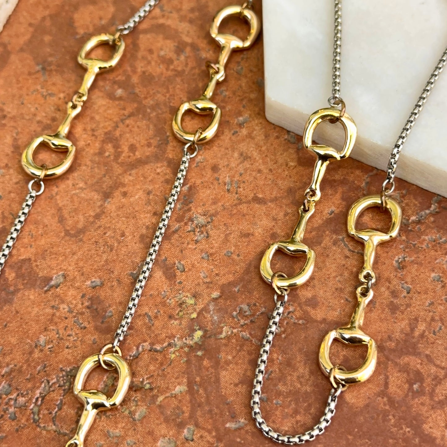 Estate Gold-Tone Hose Bit Station Box Chain Necklace 36"