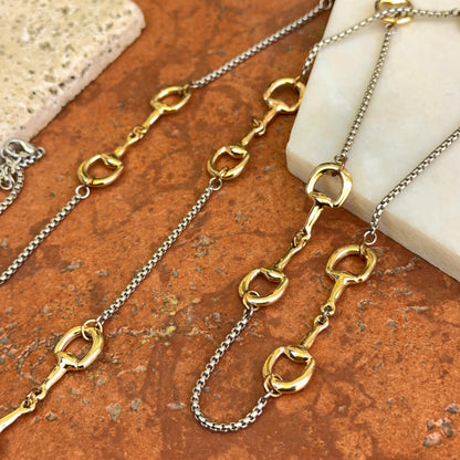 Estate Gold-Tone Hose Bit Station Box Chain Necklace 36"