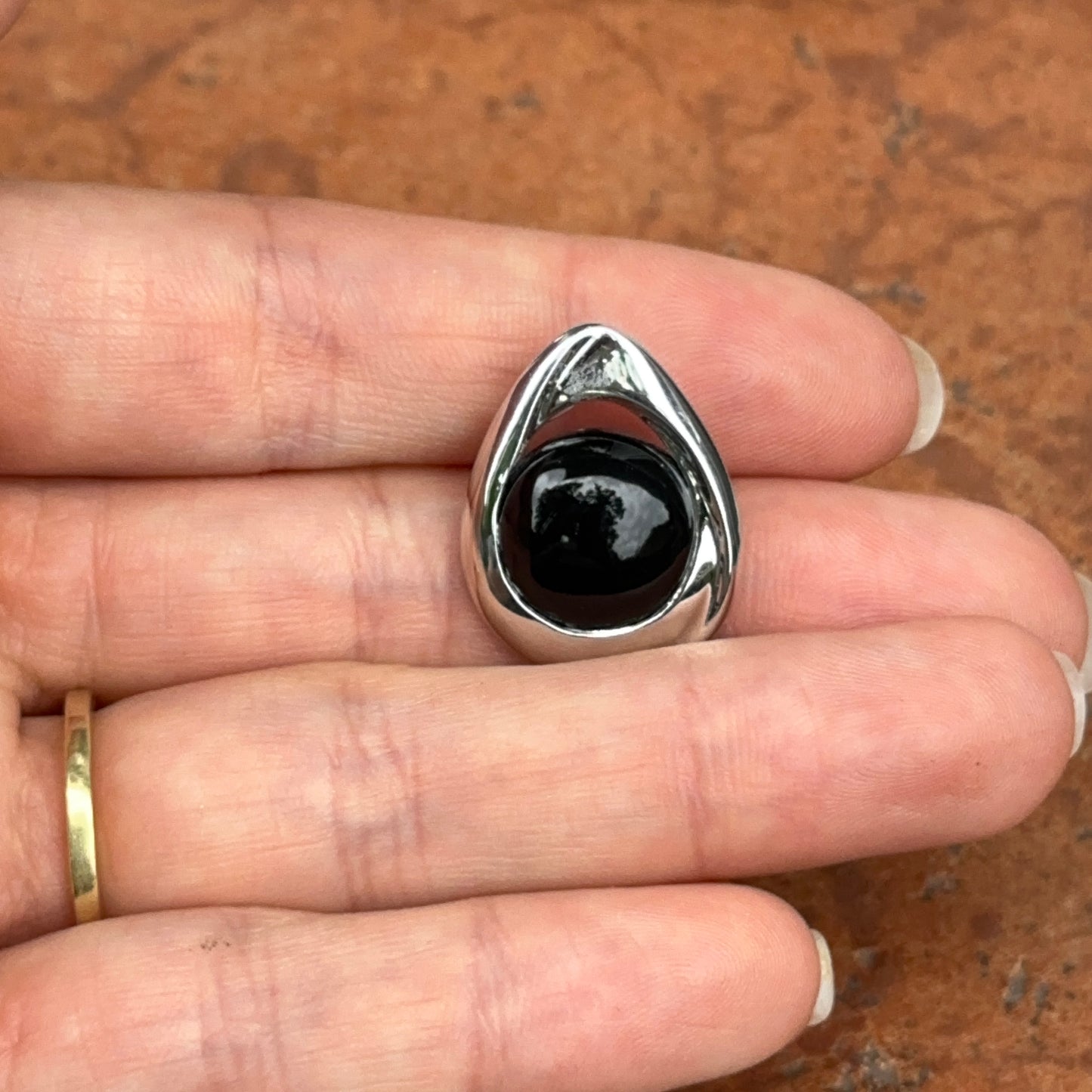 Sterling Silver Round Black Onyx Teardrop Drop Pendant Slide