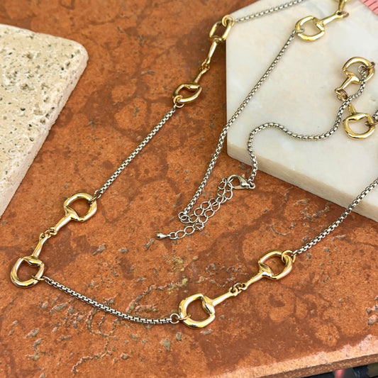 Estate Gold-Tone Hose Bit Station Box Chain Necklace 36"