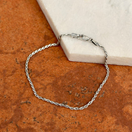 10KT White Gold 1.6mm Diamond-Cut Rope Chain Bracelet