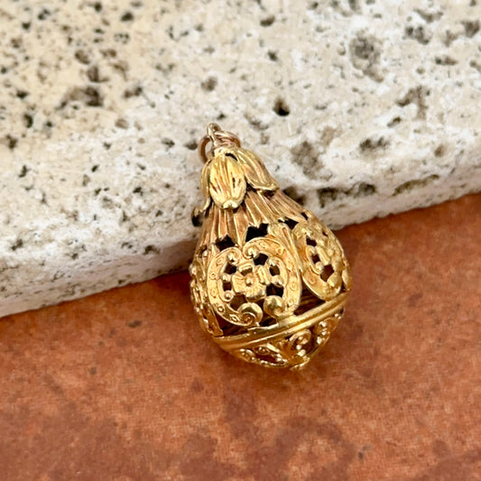 Estate 14KT Yellow Gold Byzantine Filigree Teardrop Pendant