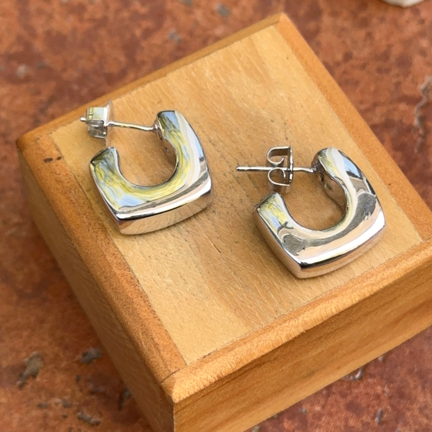 Sterling Silver Square C-Shape Hoop Earrings