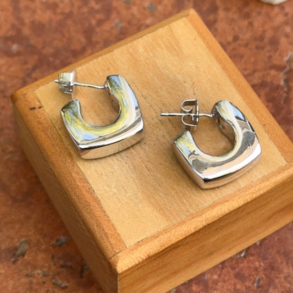 Sterling Silver Square C-Shape Hoop Earrings