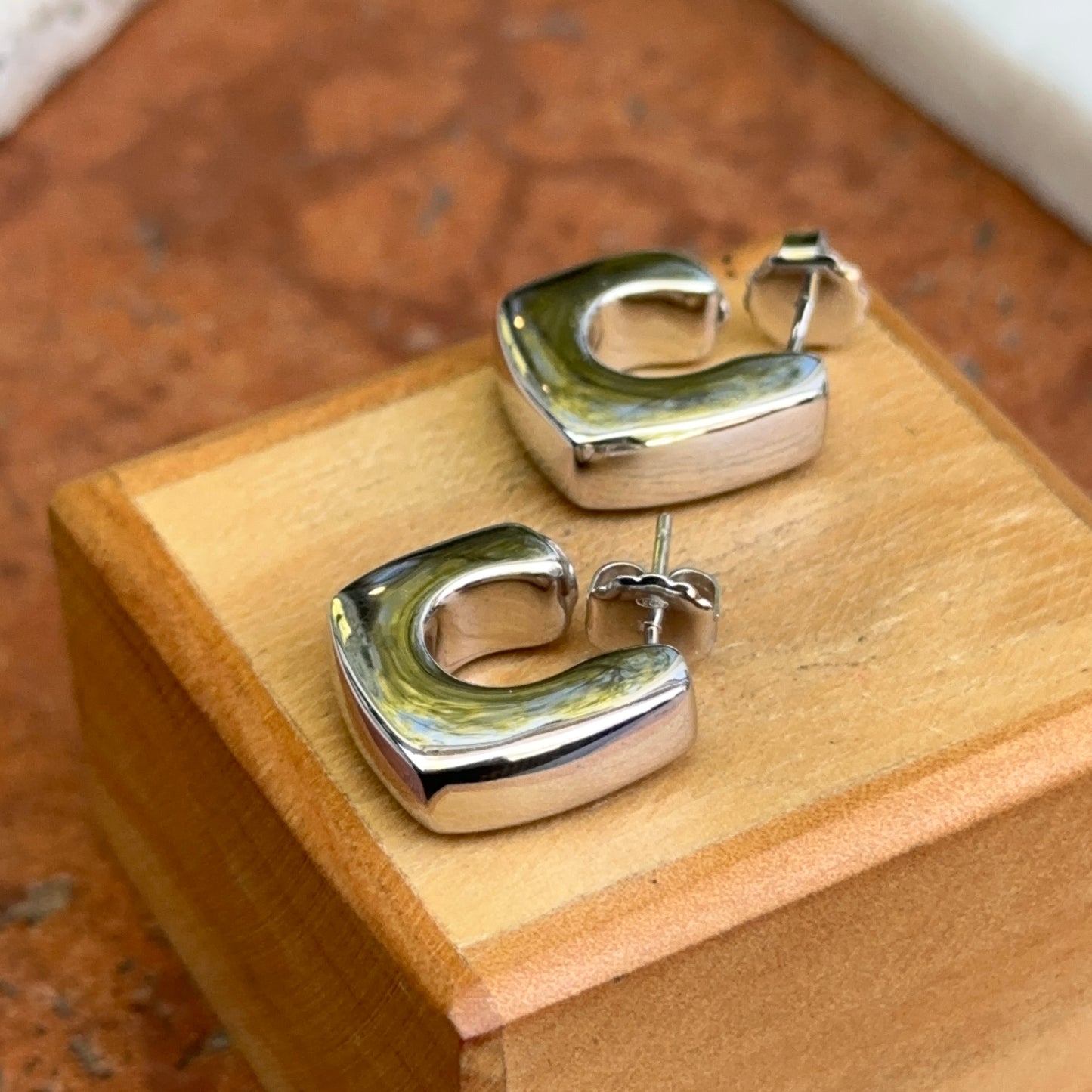 Sterling Silver Square C-Shape Hoop Earrings