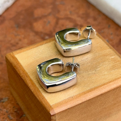 Sterling Silver Square C-Shape Hoop Earrings
