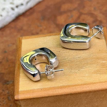 Sterling Silver Square C-Shape Hoop Earrings