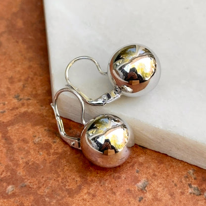Sterling Silver 12.5mm Ball Lever Back Earrings