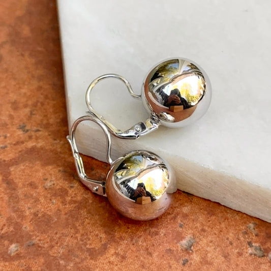 Sterling Silver 12.5mm Ball Lever Back Earrings