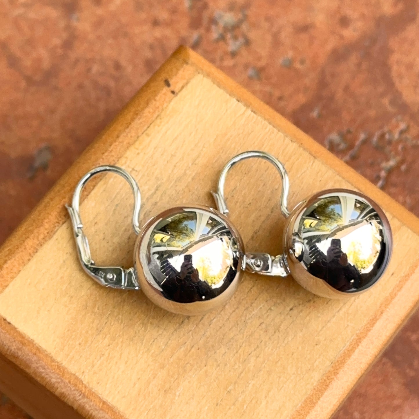 Sterling Silver 12.5mm Ball Lever Back Earrings