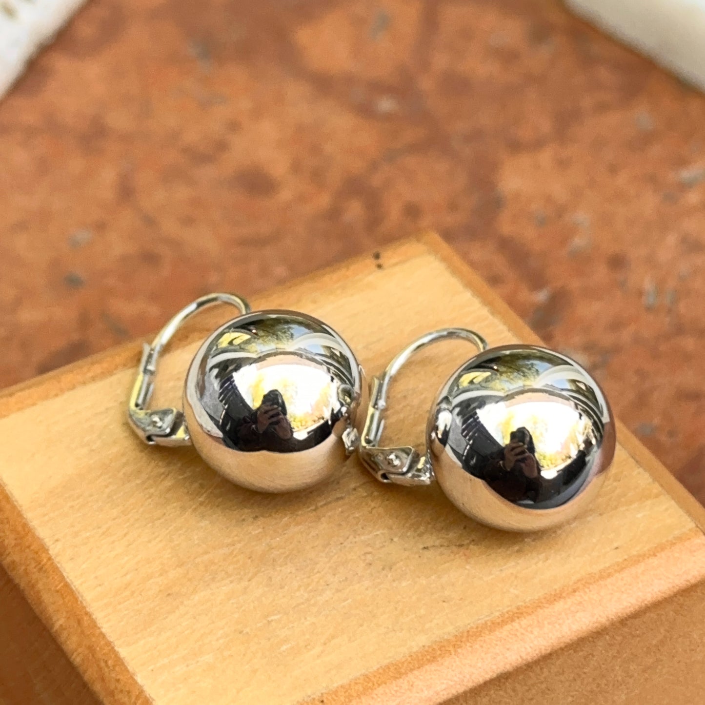 Sterling Silver 12.5mm Ball Lever Back Earrings