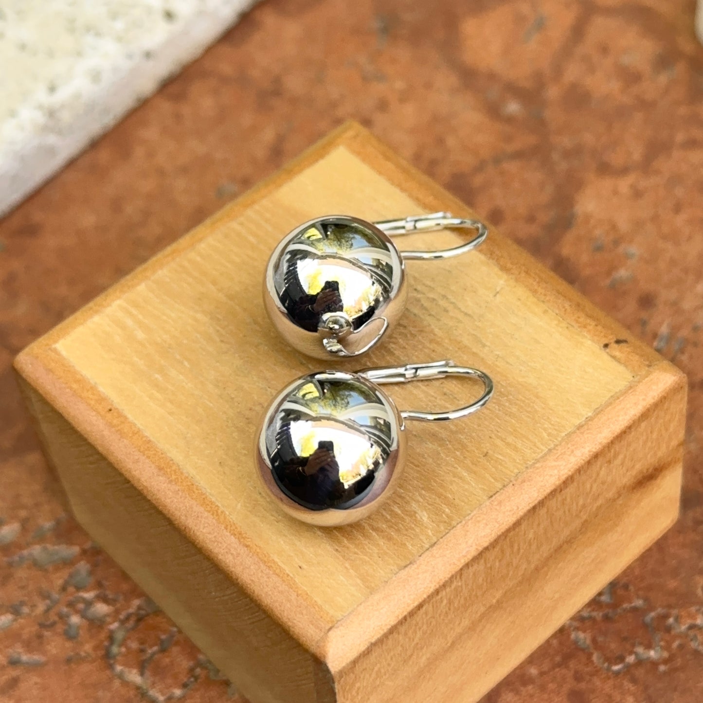 Sterling Silver 12.5mm Ball Lever Back Earrings