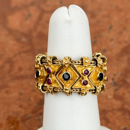 Estate 18KT Yellow Gold Byzantine Gemstone Stretch Band Ring