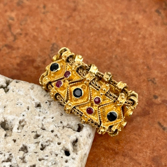 Estate 18KT Yellow Gold Byzantine Gemstone Stretch Band Ring