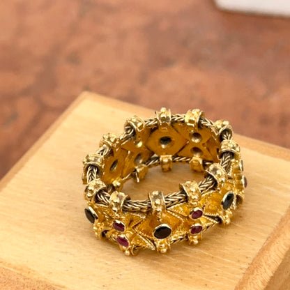 Estate 18KT Yellow Gold Byzantine Gemstone Stretch Band Ring