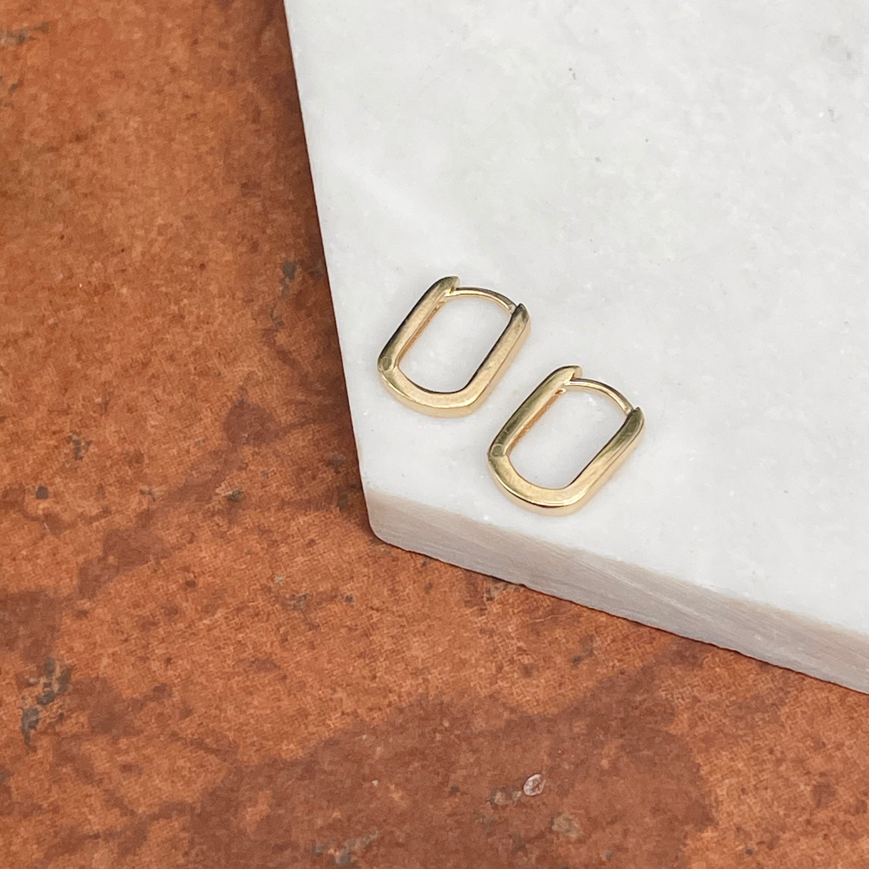 14KT Yellow Gold Squared Oval Huggie Hoop Earrings – LSJ