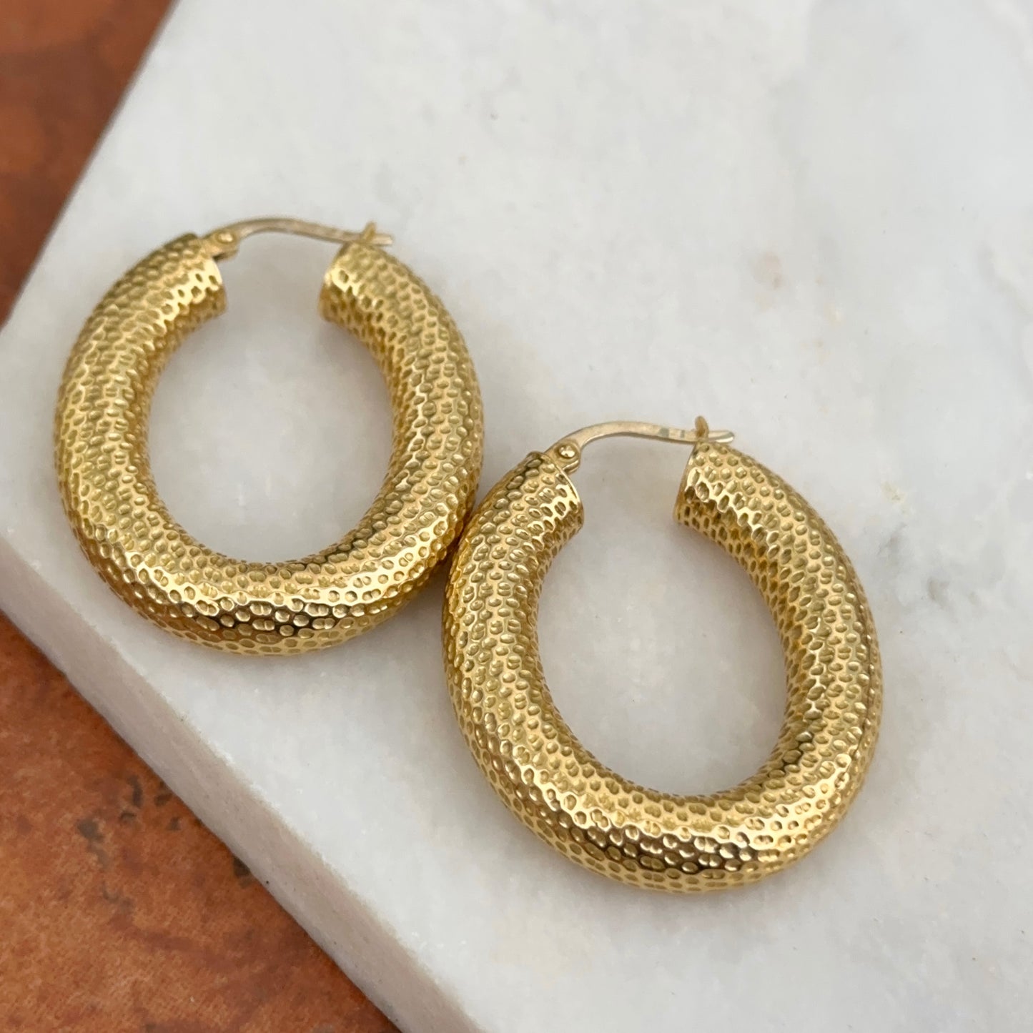 Estate 18KT Yellow Gold Mesh Oval Chunky Hoop Earrings