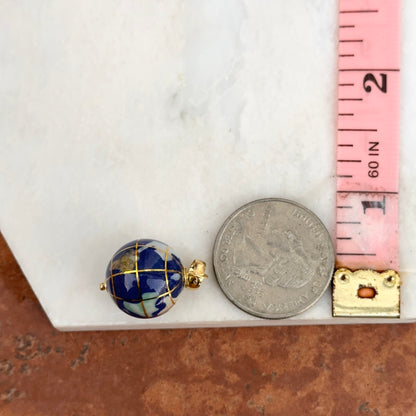 Estate 14KT Yellow Gold Lapis + Pearl 3D Globe Pendant