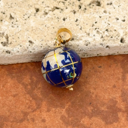 Estate 14KT Yellow Gold Lapis + Pearl 3D Globe Pendant