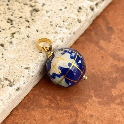 Estate 14KT Yellow Gold Lapis + Pearl 3D Globe Pendant