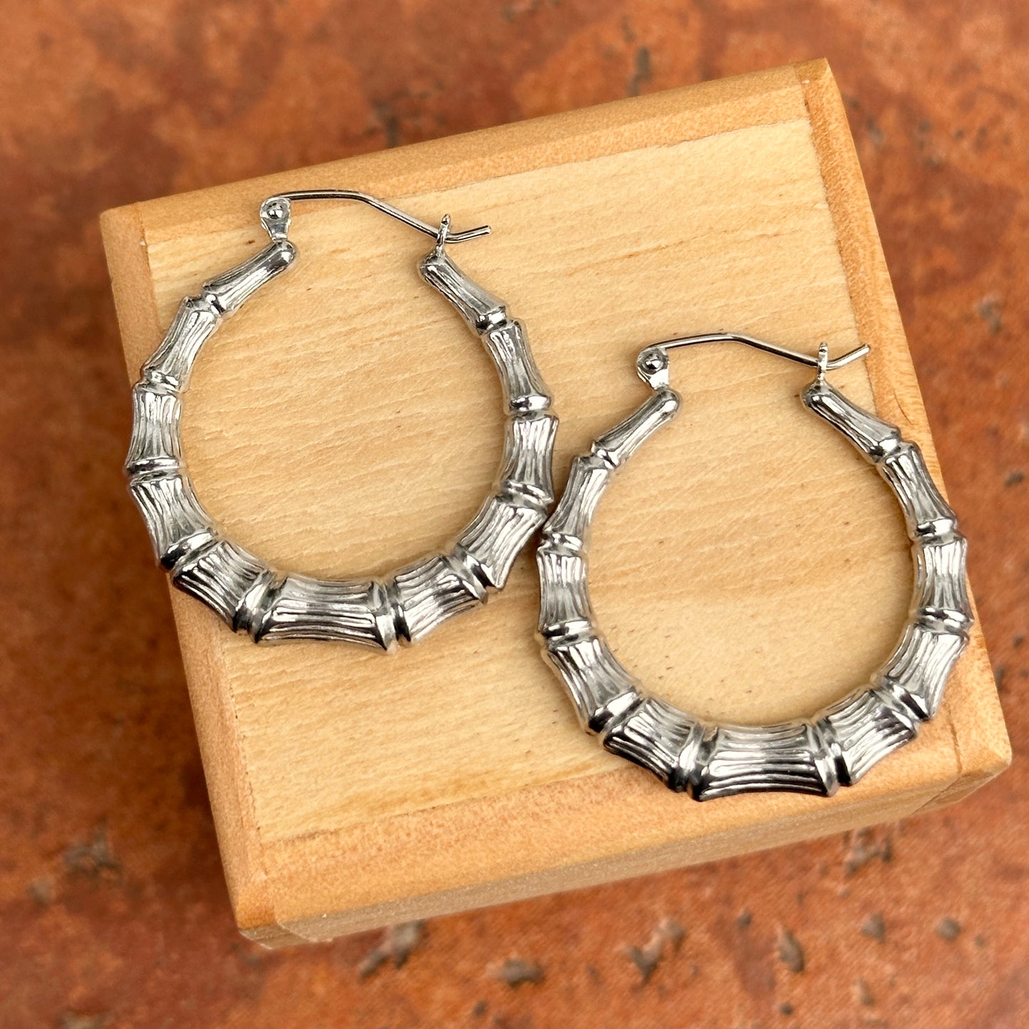 Sterling Silver Bamboo Round Hoop Earrings 27mm