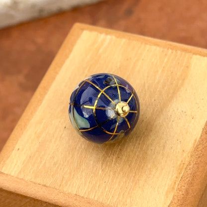 Estate 14KT Yellow Gold Lapis + Pearl 3D Globe Pendant