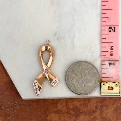 Estate 14KT Rose Gold Breast Cancer Awareness Ribbon Diamond Pendant