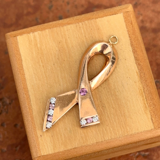 Estate 14KT Rose Gold Breast Cancer Awareness Ribbon Diamond Pendant