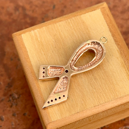 Estate 14KT Rose Gold Breast Cancer Awareness Ribbon Diamond Pendant