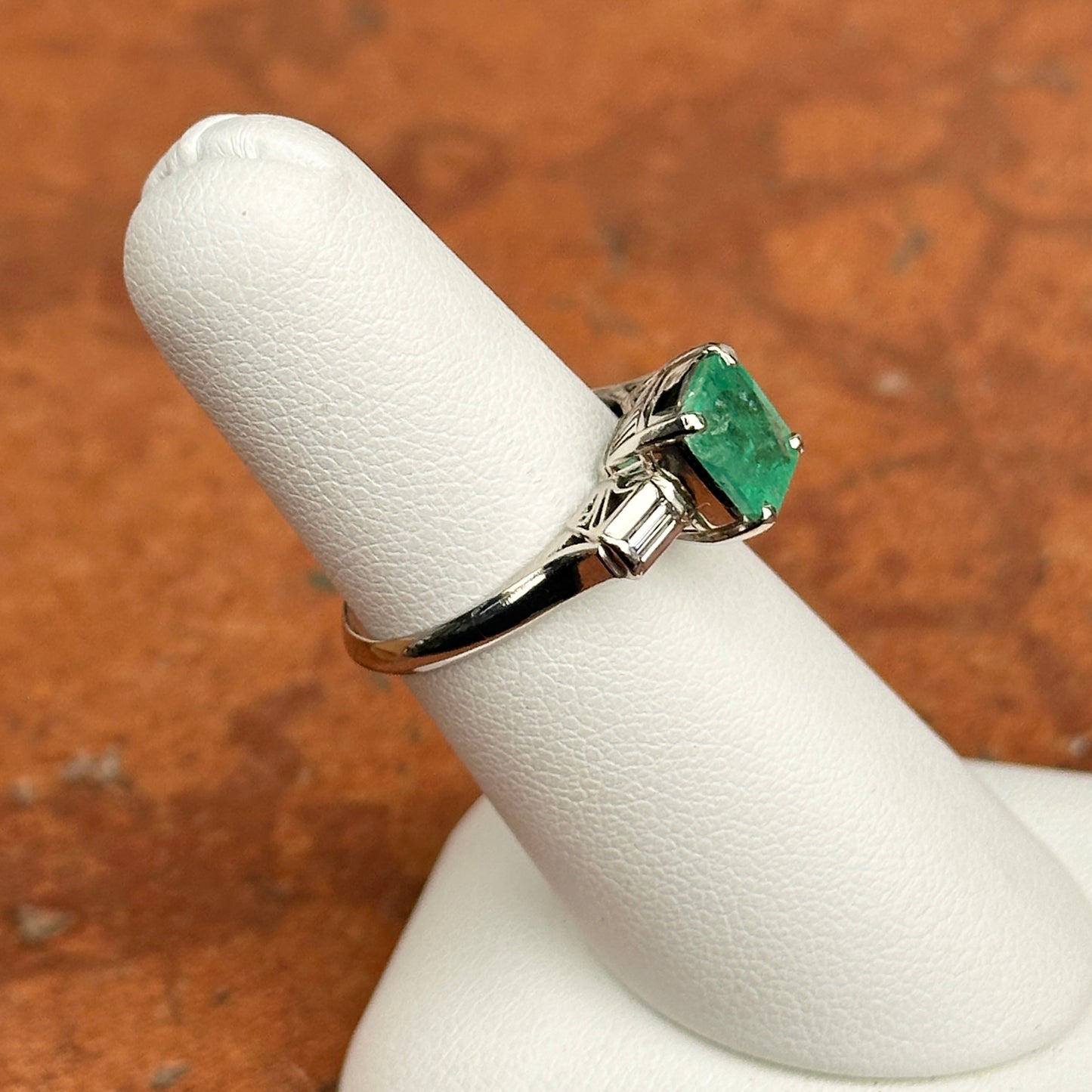 Estate Platinum Princess-Cut 1.56 CT Colombian Emerald + Diamond Ring