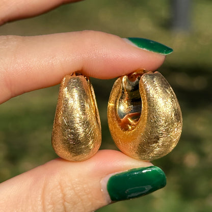 14KT Yellow Gold Matte Finished Chunky Hollow Hoop Earrings 24mm