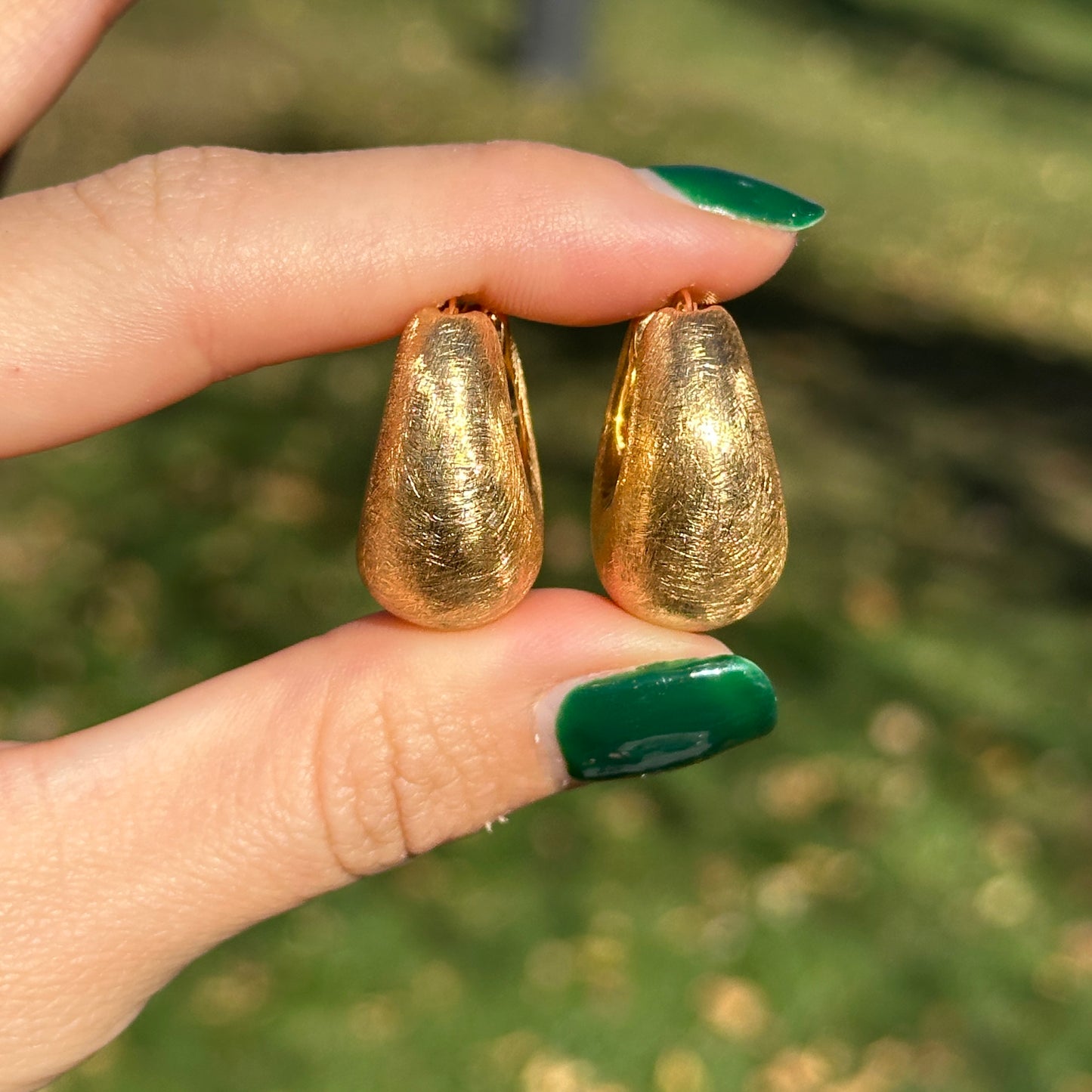 14KT Yellow Gold Matte Finished Chunky Hollow Hoop Earrings 24mm