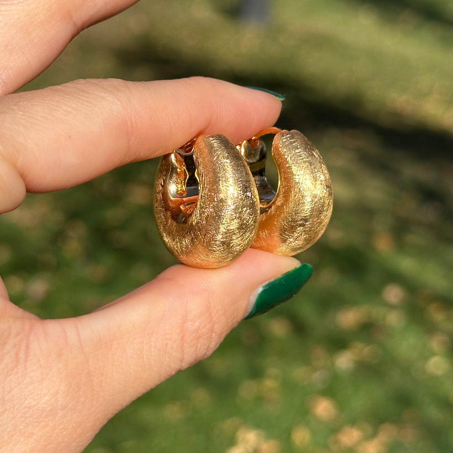 14KT Yellow Gold Matte Finished Chunky Hollow Hoop Earrings 24mm