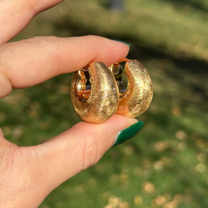 14KT Yellow Gold Matte Finished Chunky Hollow Hoop Earrings 24mm