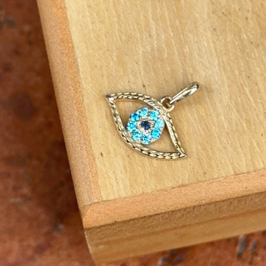 14KT Yellow Gold Blue CZ Evil Eye Pendant Charm