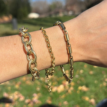 14KT Yellow Gold Oval Link Textured Ribbed Twist Chain Bracelet