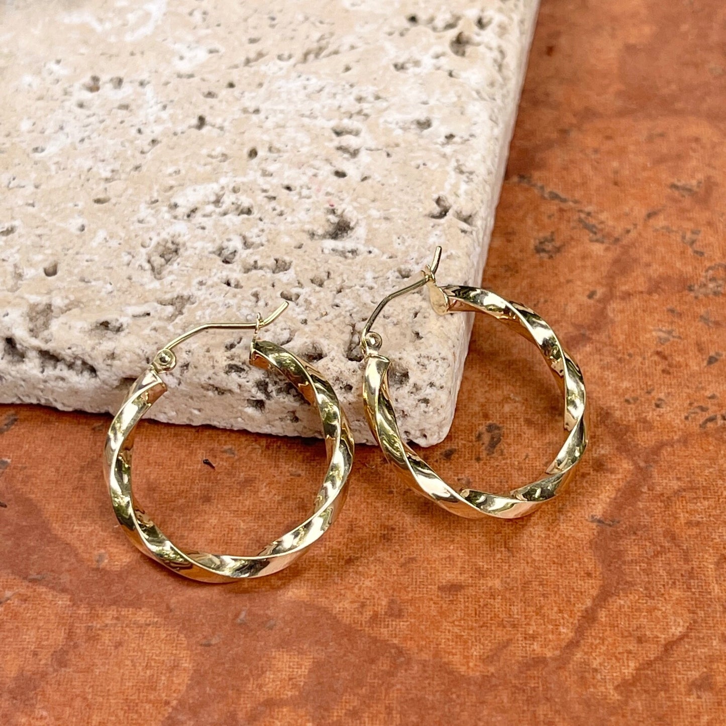 10KT Yellow Gold Twisted Tube Hoop Earrings 26mm