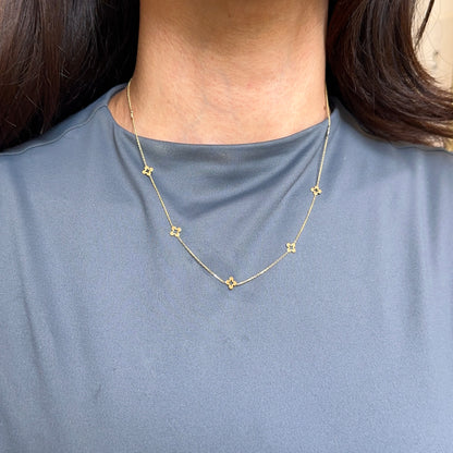 14KT Yellow Gold Cut-Out Clover Station Chain Necklace