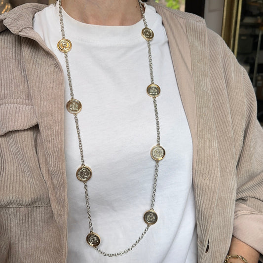 Estate Gold-Tone Queen Elizabeth The Second Replica Coin Bezel Long Station Necklace
