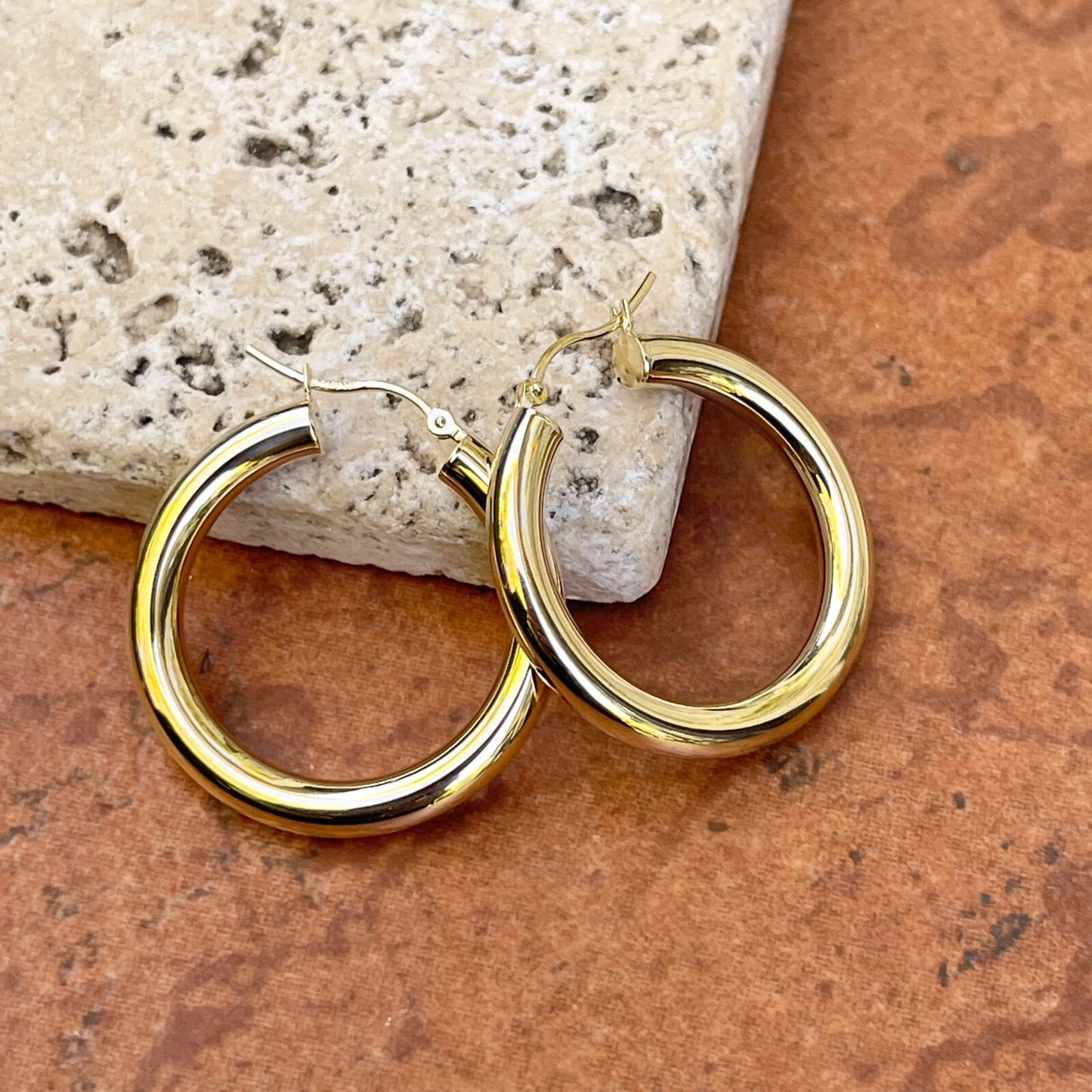10KT Yellow Gold 4mm Tube Hoop Earrings 29mm