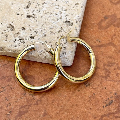 10KT Yellow Gold 4mm Tube Hoop Earrings 29mm
