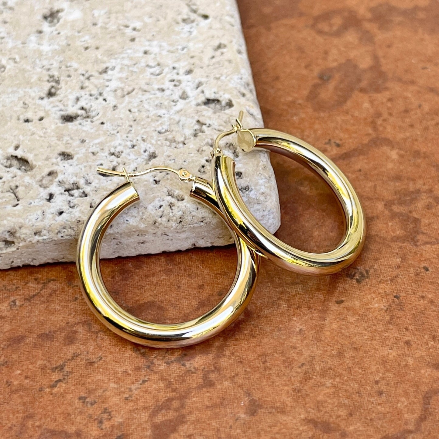 10KT Yellow Gold 4mm Tube Hoop Earrings 29mm