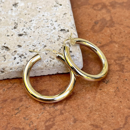 10KT Yellow Gold 4mm Tube Hoop Earrings 29mm