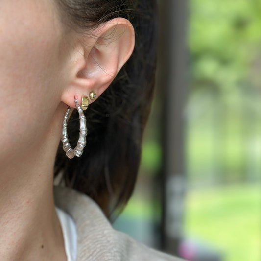Sterling Silver Bamboo Style Round Hoop Earrings 35mm