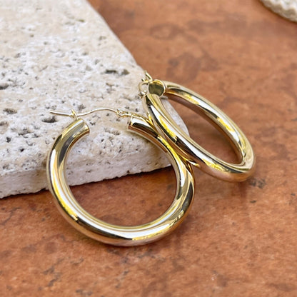 10KT Yellow Gold 4mm Tube Hoop Earrings 29mm