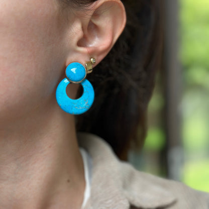 Estate Blue Howlite Round Donut Earrings Charms 30mm