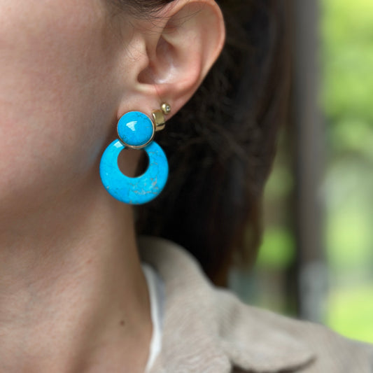 Estate Blue Howlite Round Donut Earrings Charms 30mm