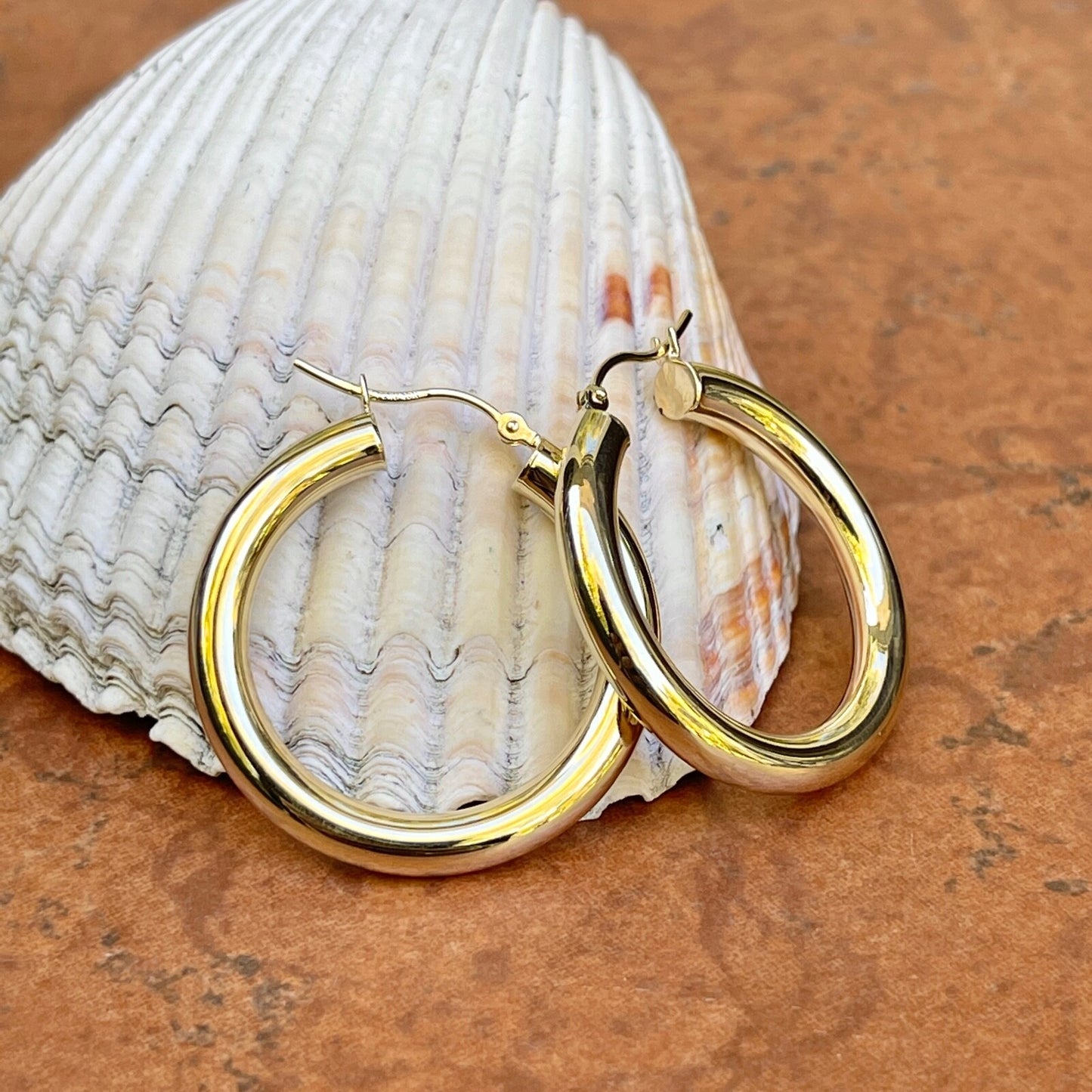 10KT Yellow Gold 4mm Tube Hoop Earrings 29mm