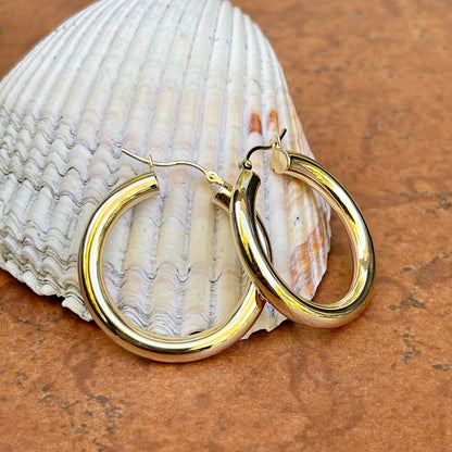 10KT Yellow Gold 4mm Tube Hoop Earrings 29mm