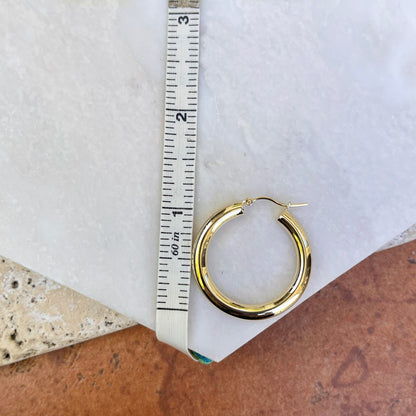 10KT Yellow Gold 4mm Tube Hoop Earrings 29mm